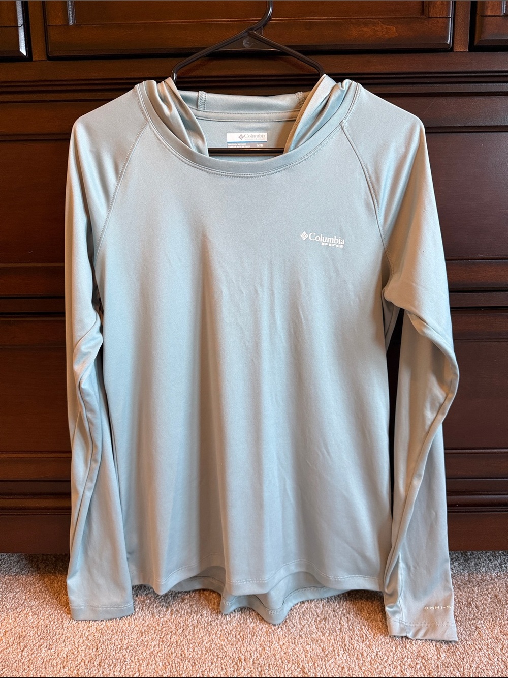 Columbia Women’s PFG Tidal Tee Hoodie Green/Blue Performance Tee